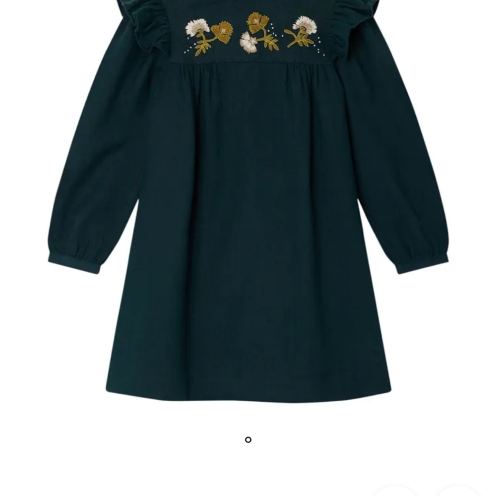 Bonpoint Teal Dress with Floral Embroidery